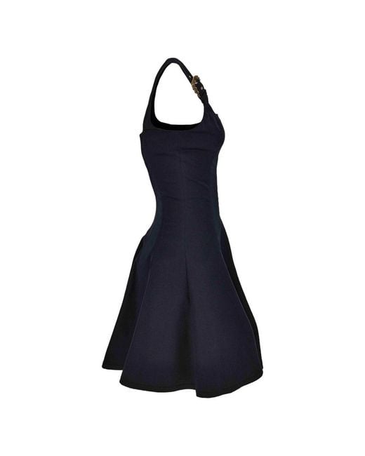 Versace Jeans Blue Couture Pleated Buckle-Strap Dress