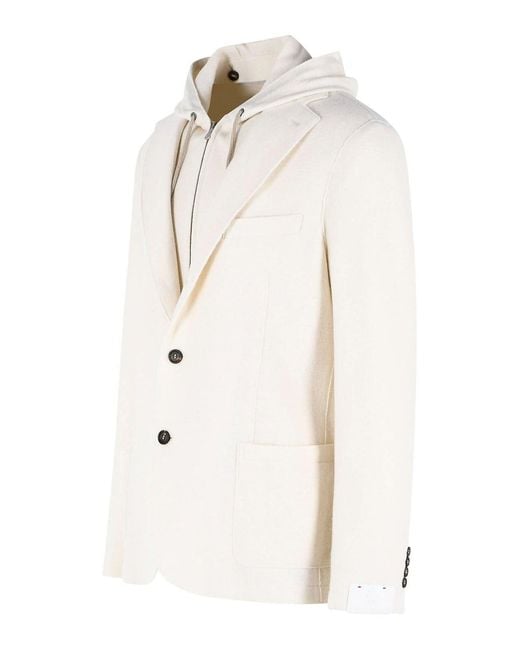 Eleventy White Wool Hooded Blazer for men