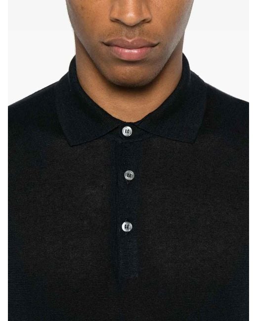 Drumohr Black Buttoned Polo With Logo for men