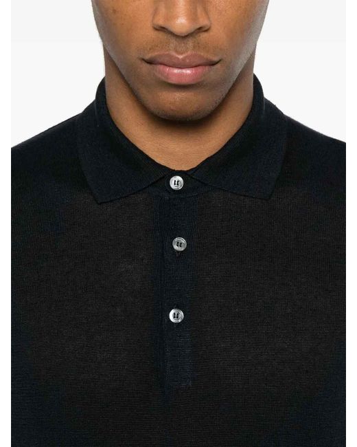 Drumohr Black Buttoned Polo With Logo for men