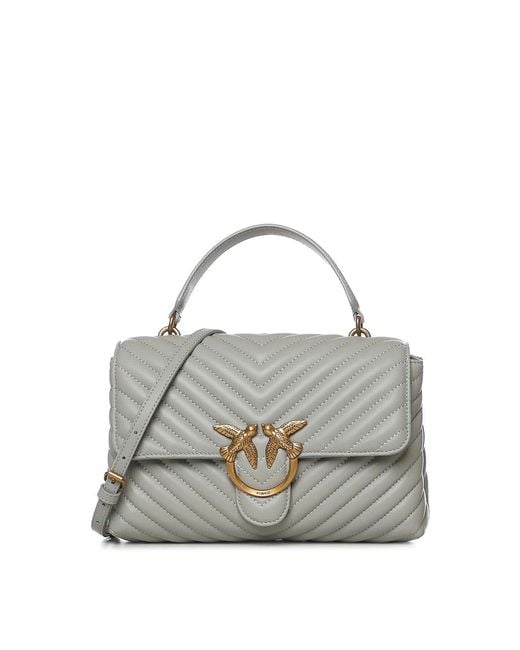 Pinko Gray Love Bag Puff Chevron Medium Nappa Handbag