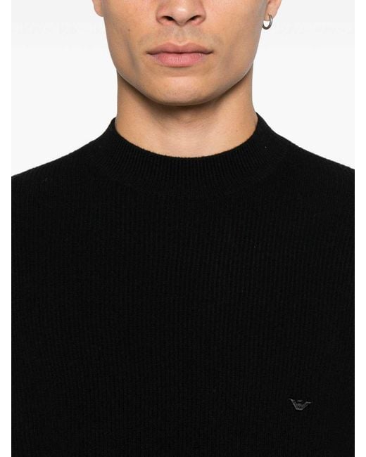 Emporio Armani Black Wool Crewneck Jumper for men