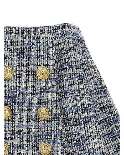 Balmain Blue Tweed Skirt