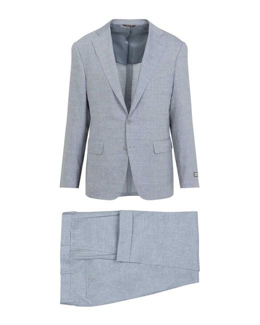 Canali Blue Linen And Wool Suit for men