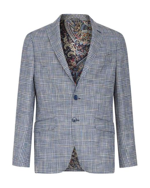 Etro Blue Single-Breasted Wool Jacquard Jacket for men