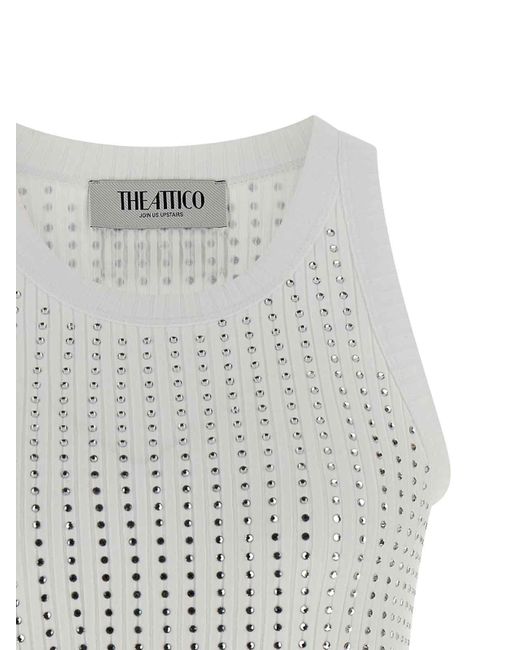 The Attico Gray Rhinestone Tank Top