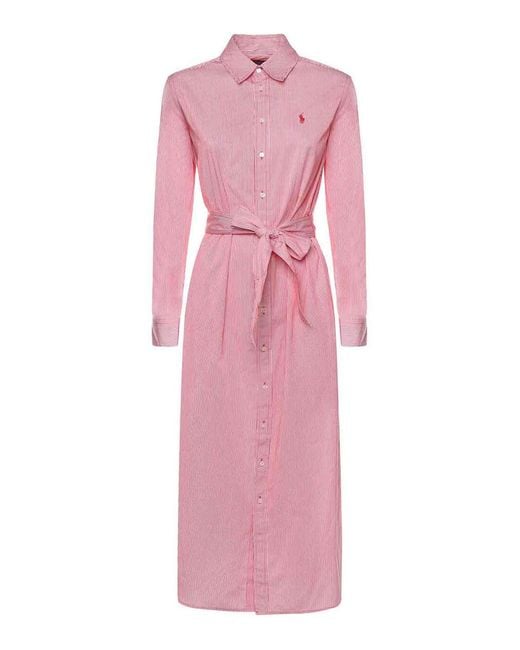 Polo Ralph Lauren Pink Striped Shirt Dress With Belt