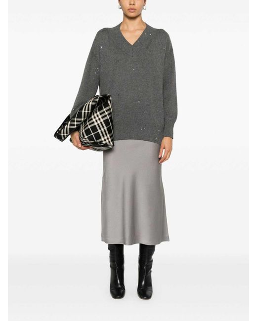 Brunello Cucinelli Gray Long Sleeve V-Neck Sweater