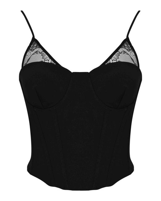 Patrizia Pepe Black Stretch Crepe Corset Top With Lace Details