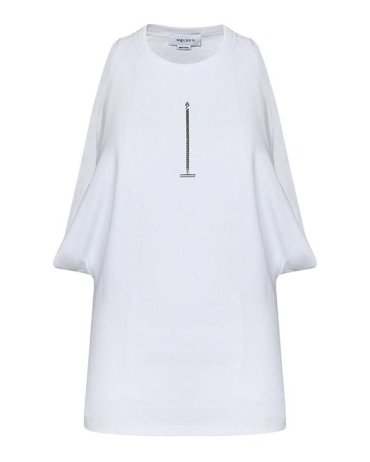 McQueen White Ribbed Cotton Tank Top