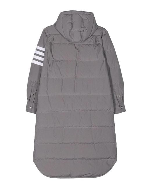 Thom Browne Gray Side-Stripe-Detail Padded Coat