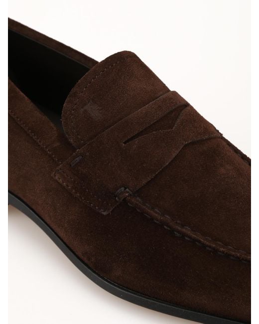 Tod's Brown Suede Square Toe Loafers for men