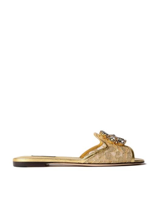 Dolce & Gabbana Metallic Taormina Lace Bianca Jewel Slippers