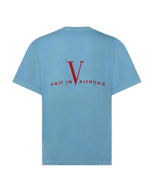 Valentino Garavani Blue Printed Cotton T-Shirt for men