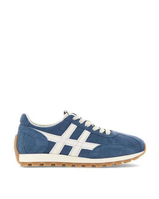 Hogan Blue Soft Suede Sneakers With Contrasting Stripes