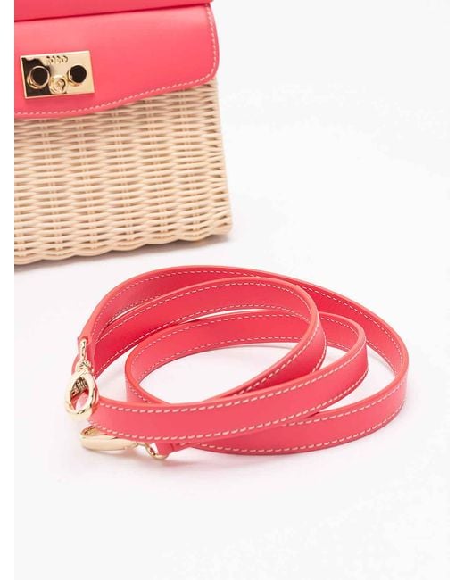 Rodo Pink Wicker And Leather Small Handbag
