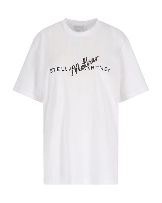 Stella McCartney White T-Shirt Logo With Sequins