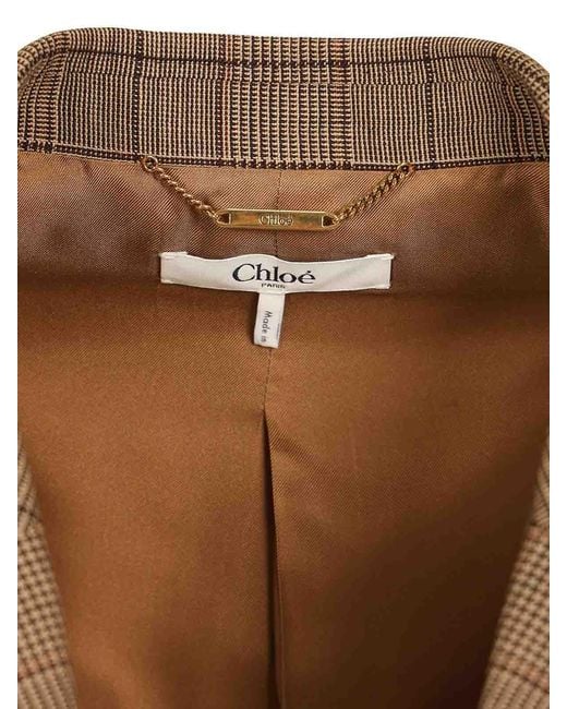 Chloé Brown Tailored Double-Breasted Checked Wool Jacket