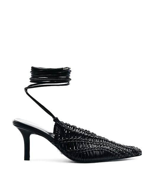 Patrizia Pepe Black Handcrafted Minimal Shape Braided Slingbacks