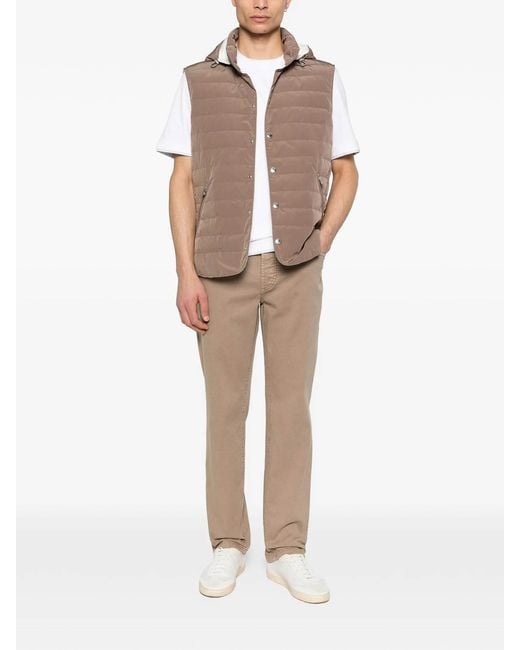 Brunello Cucinelli Brown Hooded Sleeveless Jacket Quilted Texture Pockets for men