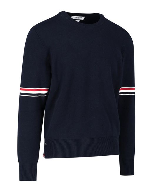 Thom Browne Blue Tricolour Detail Sweater for men