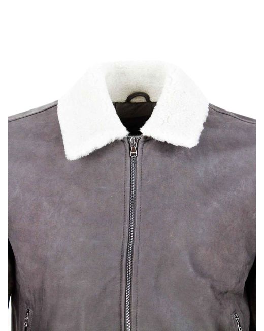 Barba Napoli Gray Leather Jacket for men
