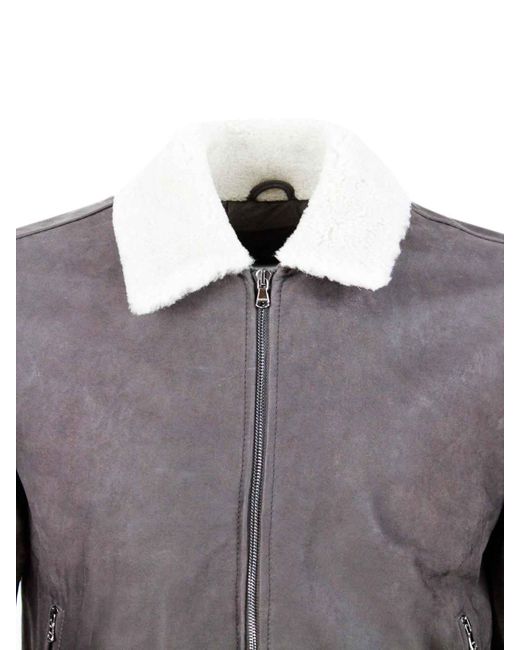 Barba Napoli Gray Leather Jacket for men