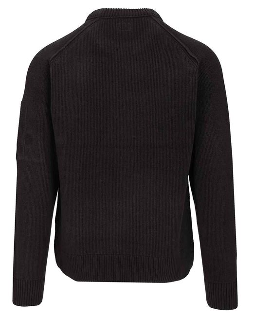 C P Company Black Sweater Made Of Cotton Chenille for men