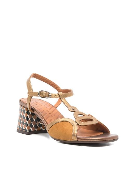 Chie Mihara Natural Letouche T-Strap Patterned Sandals