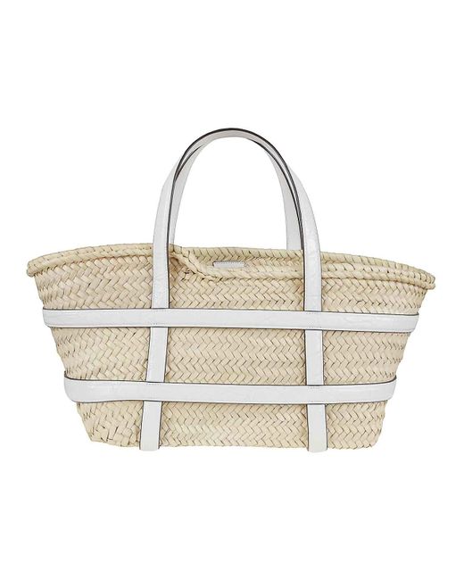 Tory Burch White Ella Straw Basket