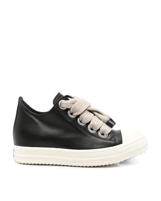 Rick Owens Black Jumbolace Low Leather Sneakers