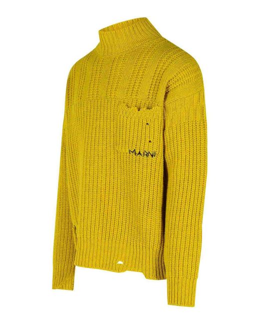 Marni Yellow Mustard Virgin Wool Turtleneck Sweater for men