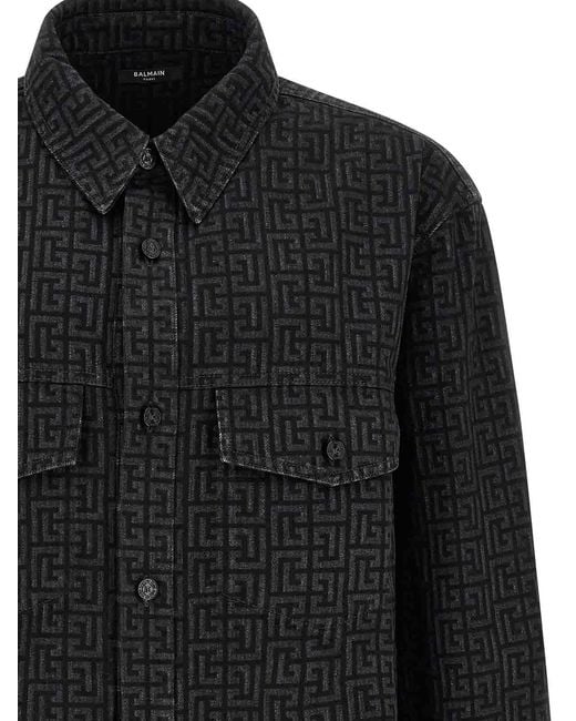 Balmain Black Monogram Pattern Overshirt for men