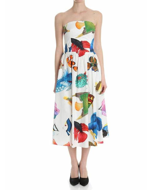 Stella Jean White Multicolored Dress With Fishes Print