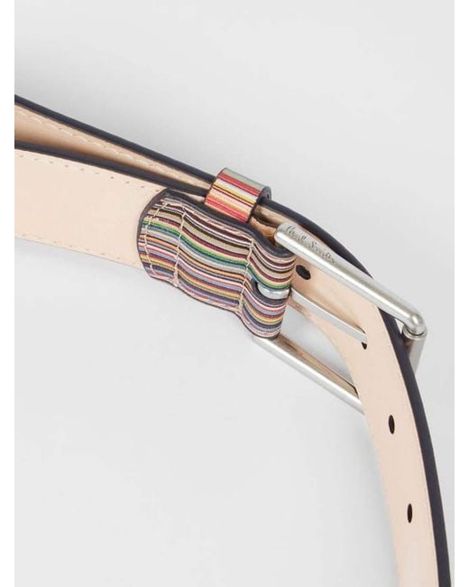 Paul Smith White Classic Multistripe Belt With Relief for men