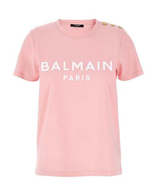 Balmain Women's Pink Button T-Shirt