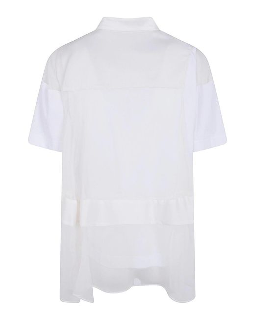 Sacai White Satin X Cotton Jersey T-Shirt