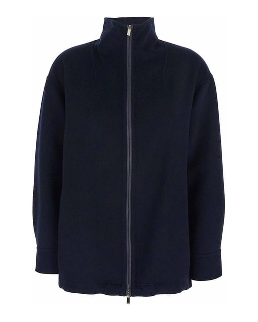 Max Mara Blue 'Pino' Jacket With High Collar And Zip Closure In