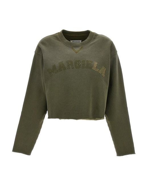 Maison Margiela Green Logo Embroidery Cropped Sweatshirt