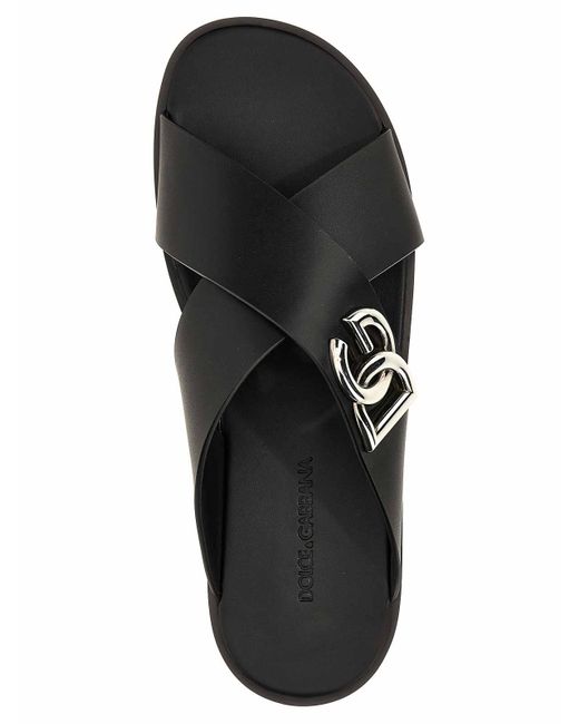 Dolce & Gabbana Black Logo Leather Sandals for men
