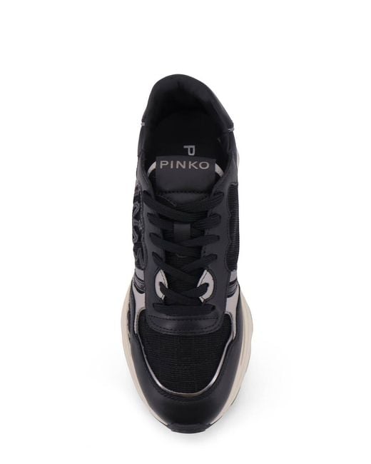 Pinko Black Leather Low-Top Sneakers