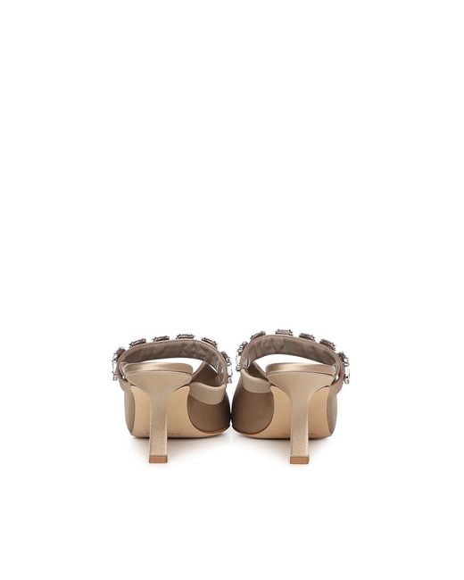 Manolo Blahnik White Tamolmu Satin Mules With Crystals