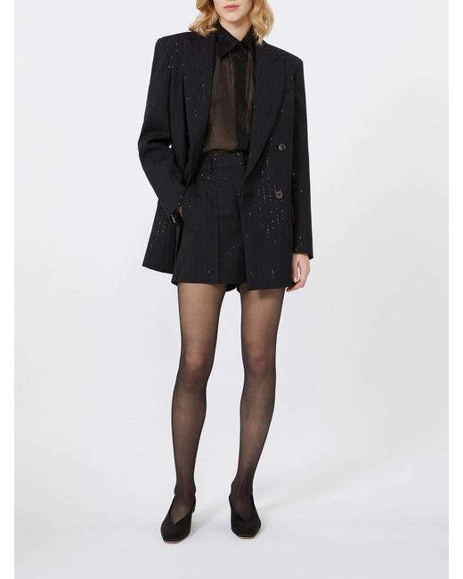 Max Mara Black Double-Breasted Pinstriped Wool Blazer