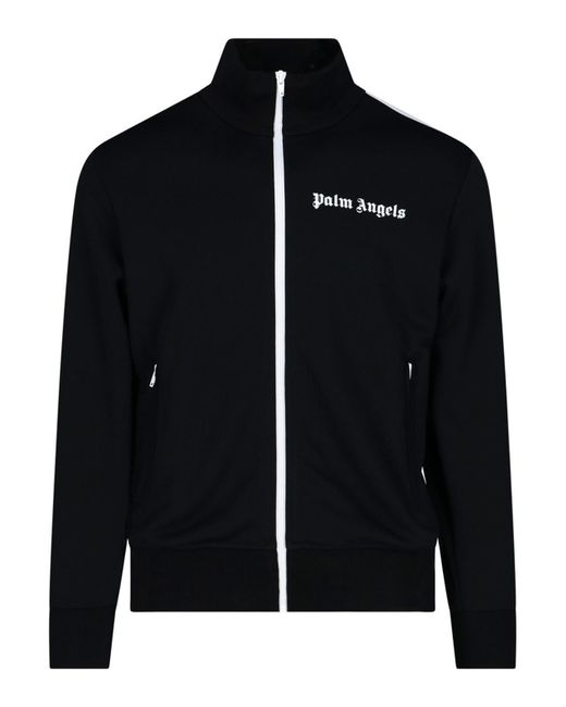 Palm Angels Black Logo Print Zip Sweatshirt for men