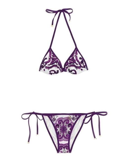 Dolce & Gabbana Purple 'Maiolica' Print Bikini