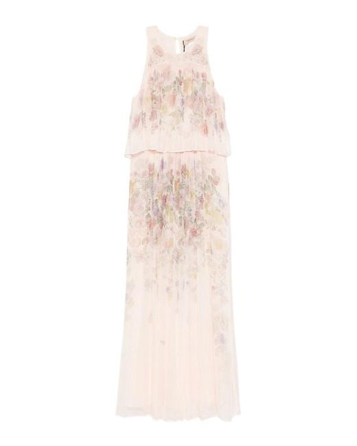 Twinset White Powder Long Dress With Floral Print