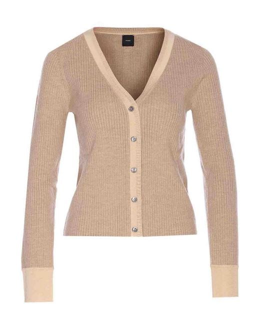 Pinko Natural Ribbed V-Neck Cardigan