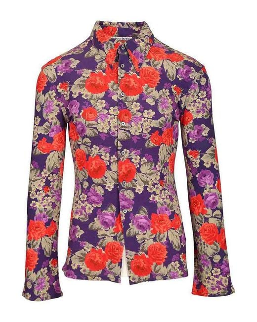 Acne Red Floral Print Shirt for men