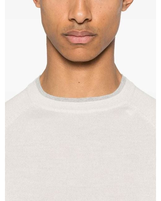 Eleventy White Round Neck Sweater Sand And Lt for men