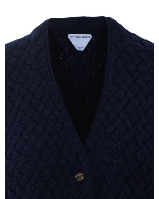 Bottega Veneta Blue Midnight Intrecciato Cardigan